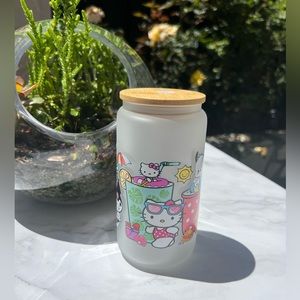 Kawaii Anime Friends Glass Cup | 16 oz Frosted Hello kitty and friends Glass Can